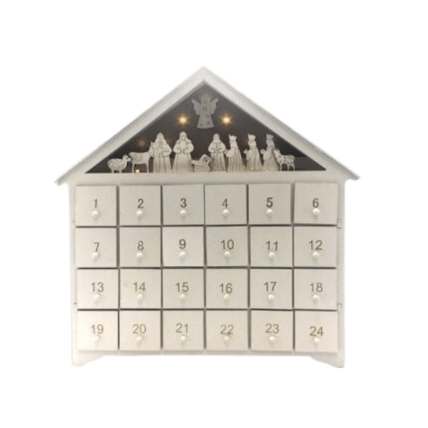 ADVENT CALENDAR INTERACTIVE WOODEN WHITE WITH LED