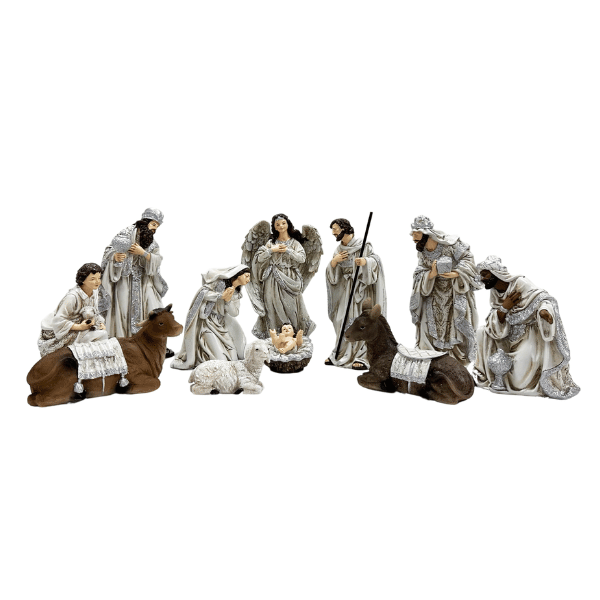 NATIVITY SET RESIN 11PCS 200MM SILVER